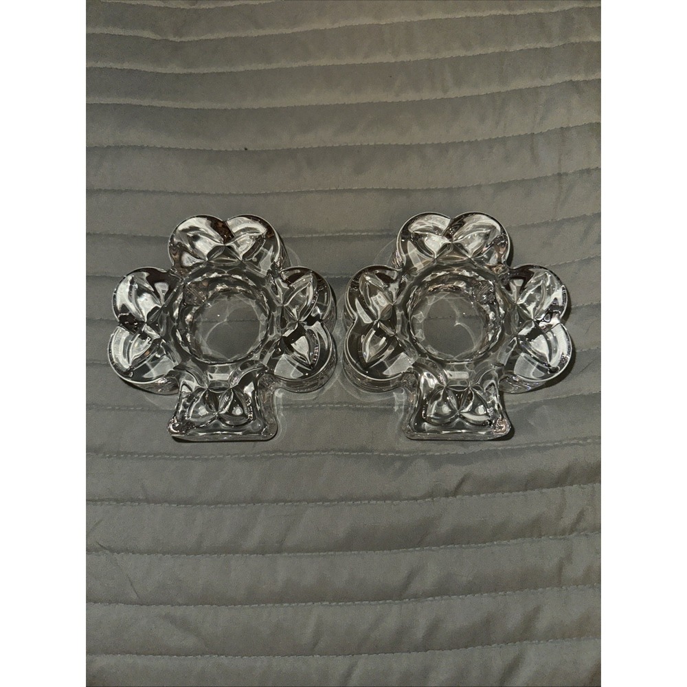 Beautiful Cashs Clear Crystal Lucky Shamrock Votive Candle Holder Ireland 4"x4"